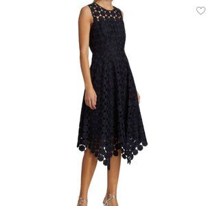NWT Milly Annemarie Embroidered Dot Handkerchief Hem Dress in Navy Blue Sz. 6